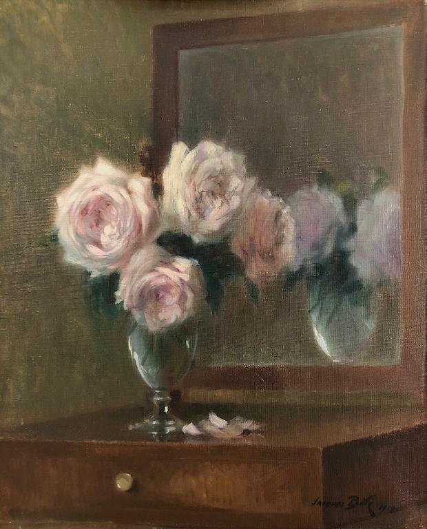 Roses, reflet devant la glace