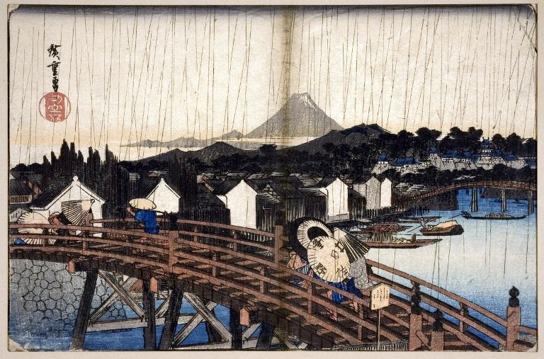 Le pont de Nihonbashi sous la pluie