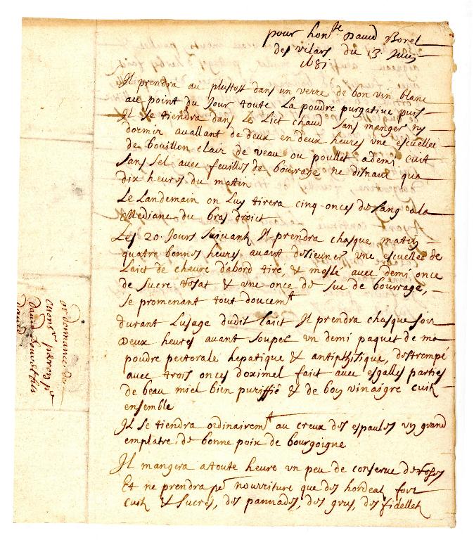 Ordonnance de Perron, médecin à Briançon en 1681