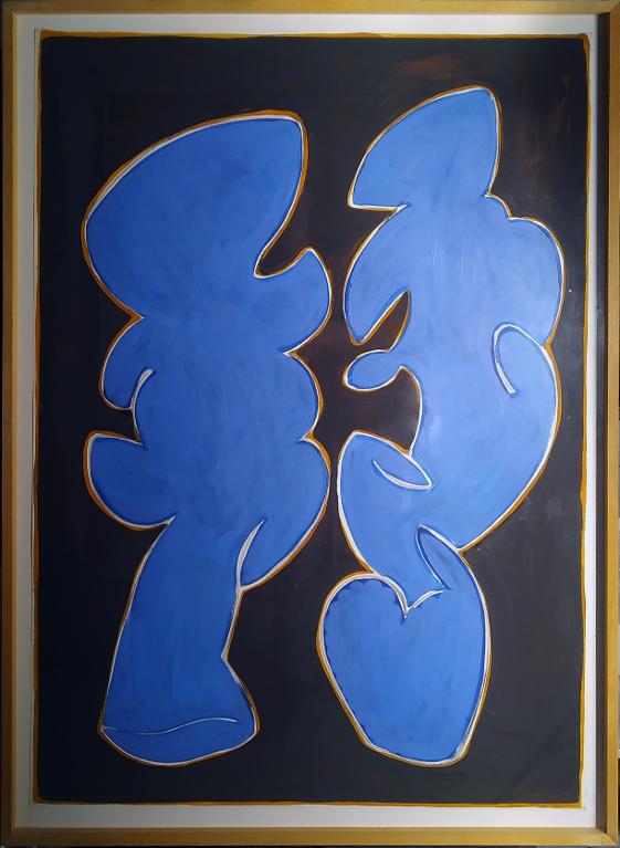 Deux formes bleues sur fond noir