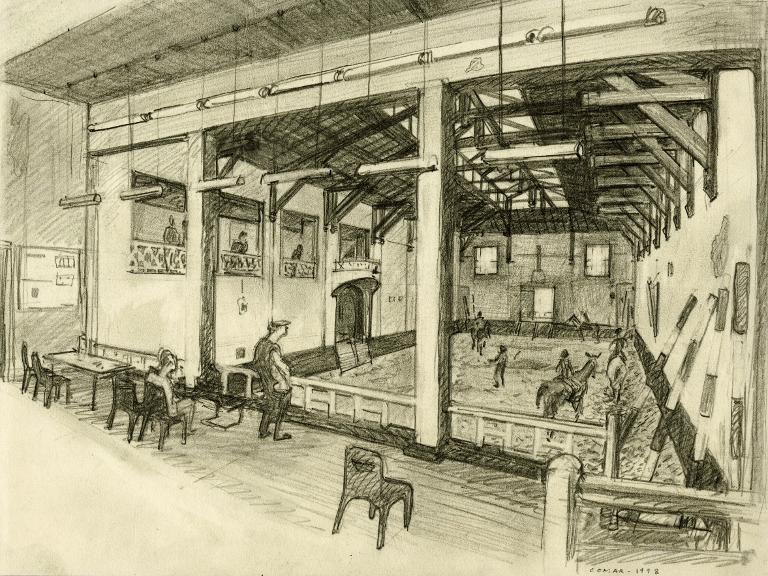 Manège l'Étrier vu depuis la tribune, Bois de Boulogne, Paris