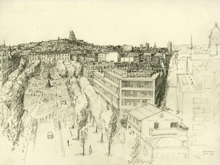 Vue du Sénat et du Sacré-Coeur depuis la terrasse de l'Observatoire de Paris