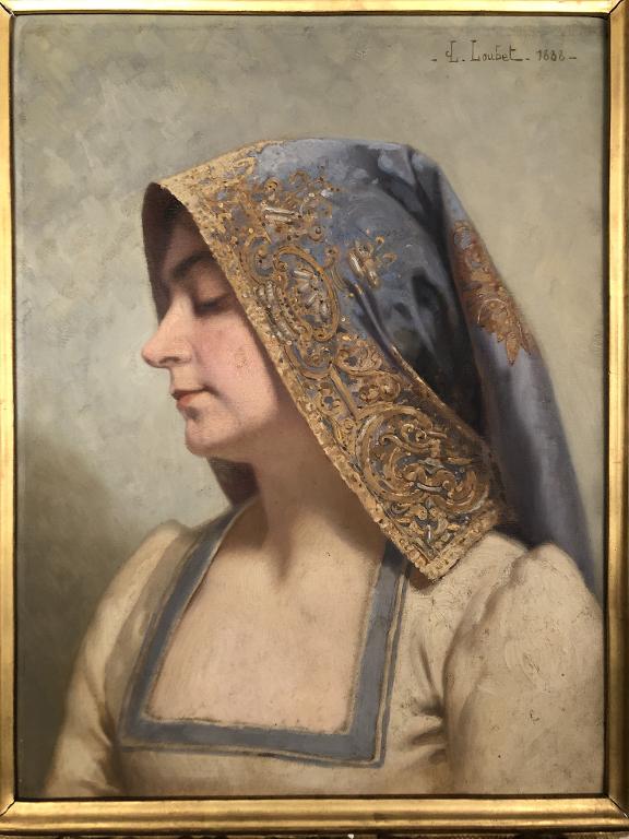 Jeune femme à la capeline bleue