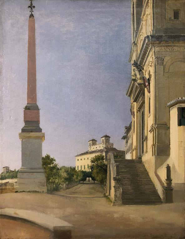 Vue de l'église de la Trinité des Monts et de la villa Médicis à Rome