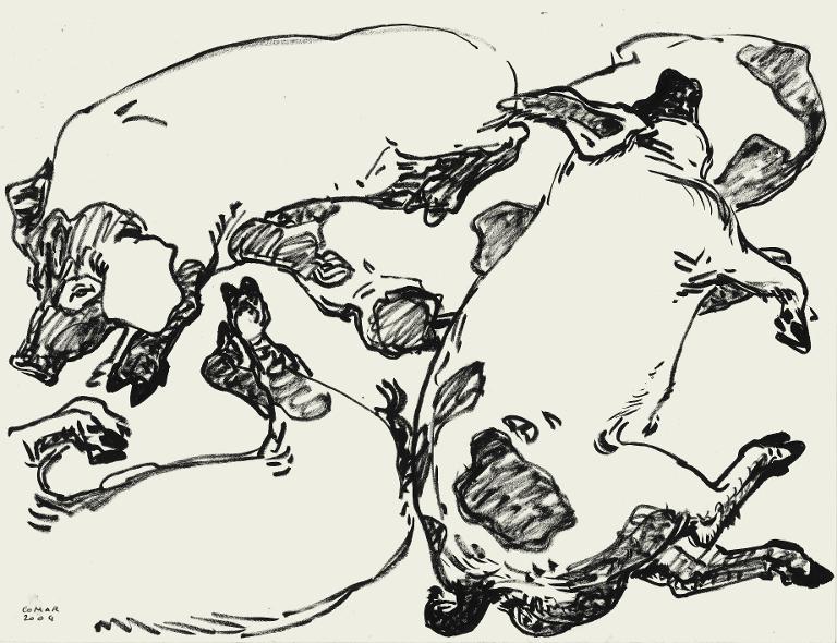 Quatre cochons endormis, salon de l'Agriculture, Paris