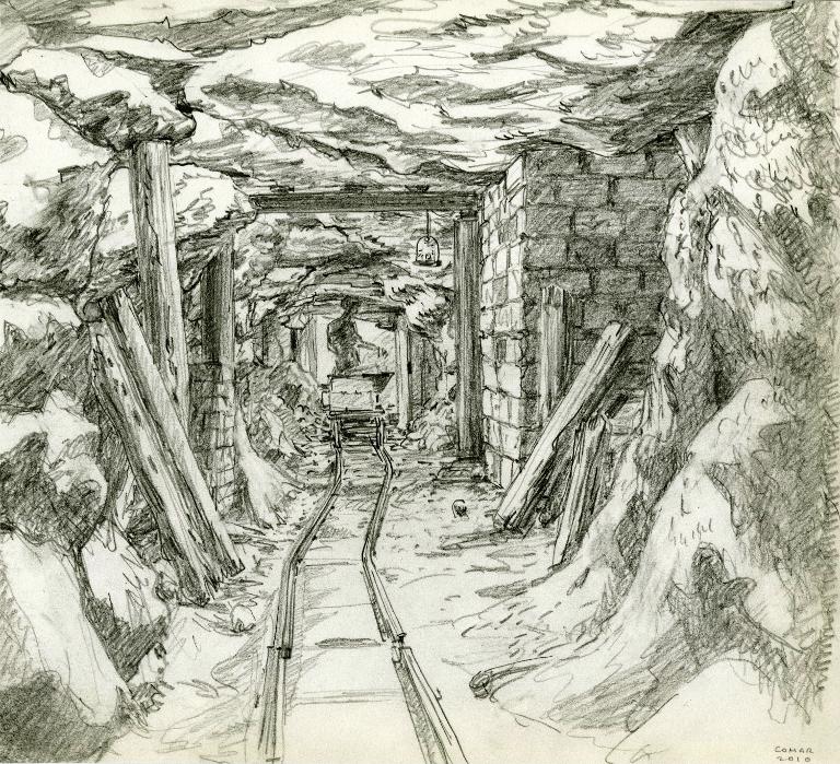 Carrière souterraine de Paris sous l'hôpital Cochin, avec rails et wagonnet