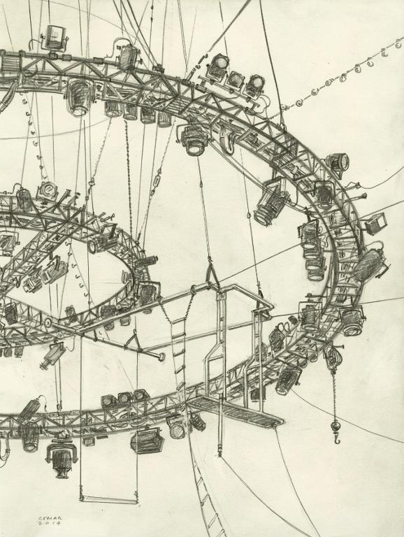 Les cintres et leurs projecteurs au Cirque d'Hiver, Paris