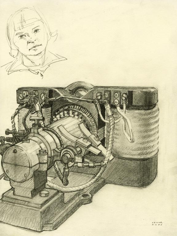 Machine électromagnétique, et portrait de Houssène,