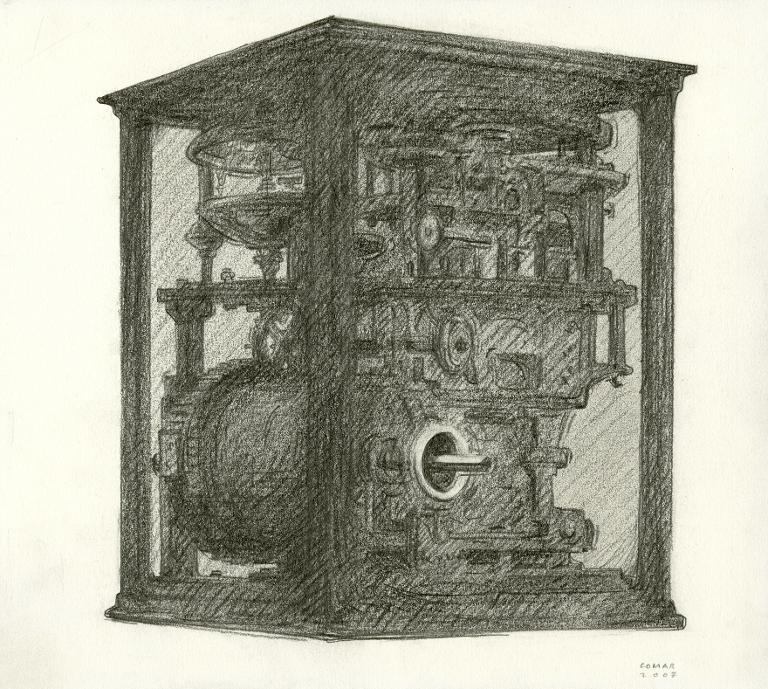 Instrument de mesure dans sa boîte en verre, musée des Arts et Métiers, Paris