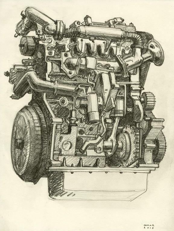 Moteur diesel, écorché, musée des Arts et Métiers, Paris