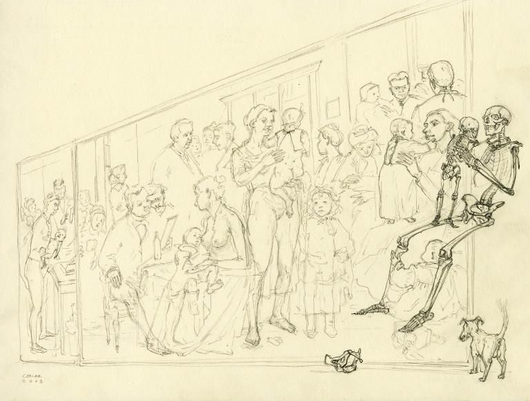 D’après « Le Dispensaire de la Goutte de lait de Belleville » (1892), de Jean Geoffroy